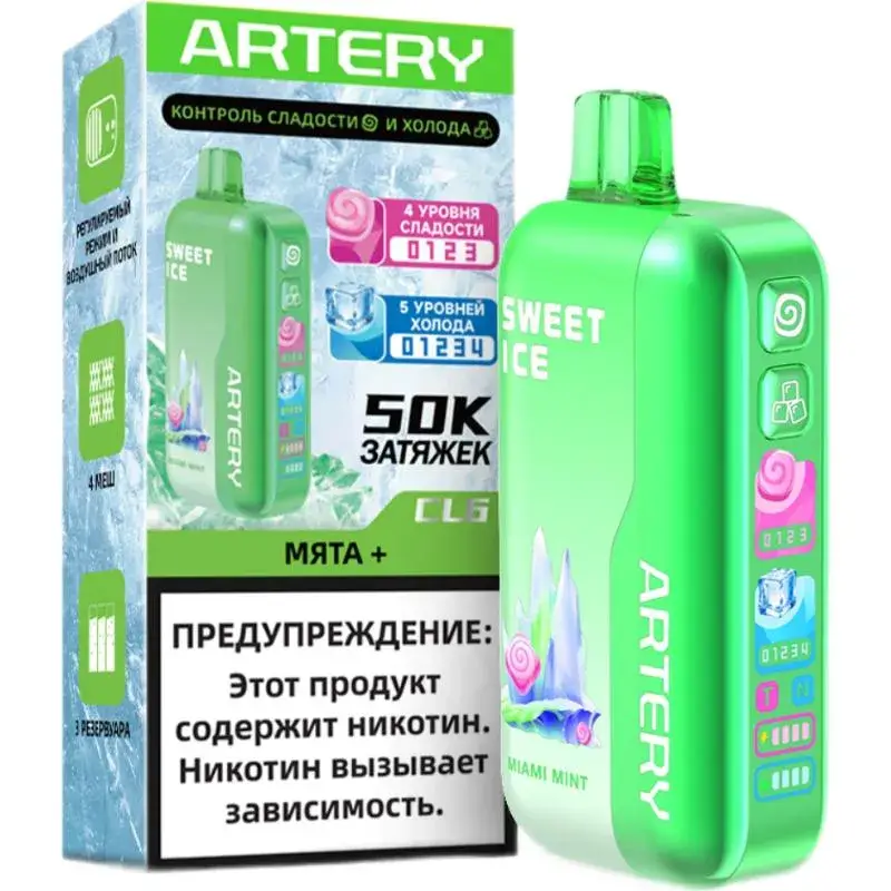 Эл. сиг. ARTERY CL6 50000 (Flavor+Ice) Мята лимон / Miami Mint Lemon 2%